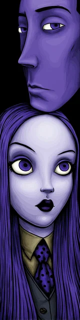 Free dark romance bookmark featuring a couple illustrated with purple faces